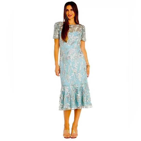 NWT R & M Richards
Women's Embroidered Tea-Length Flounce Dress size 10 P - Picture 1 of 15